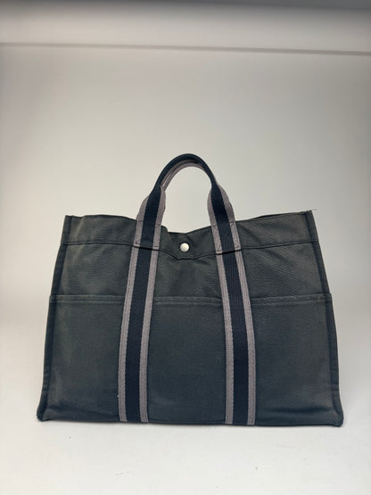 Vintage Hermes Canvas Tote Bag black Grey