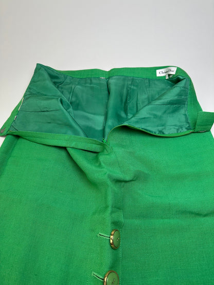 Vintage Dior Linen Blend Skirt Green Gold Buttons