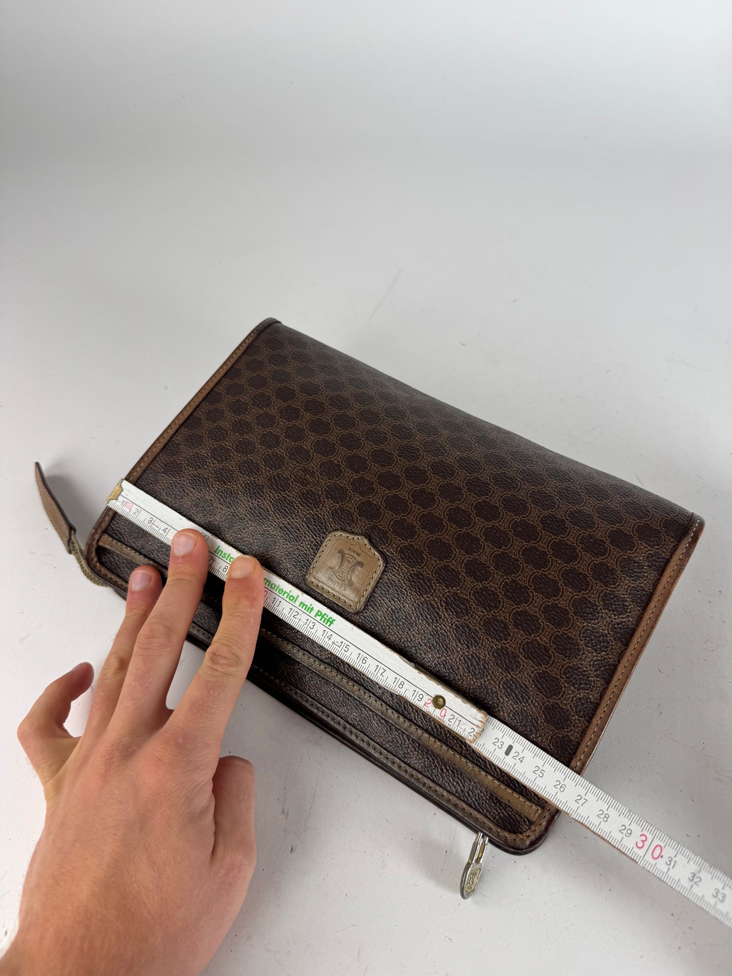 Vintage Celine Monogram Leather Clutch Brown