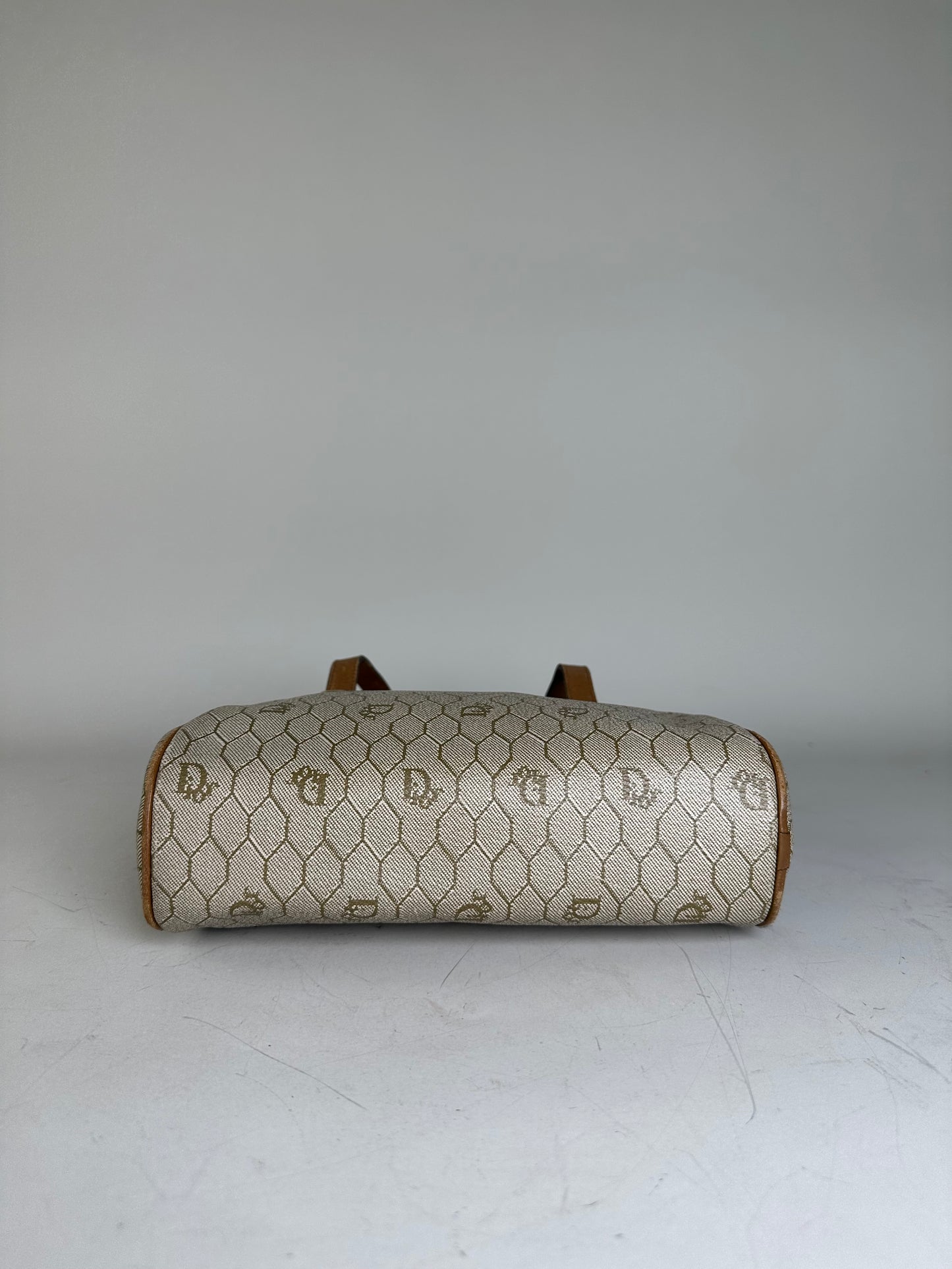 Vintage Dior Monogram Canvas Handbag Beige Brown Gold