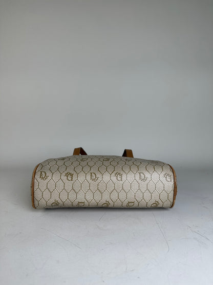 Vintage Dior Monogram Canvas Handbag Beige Brown Gold