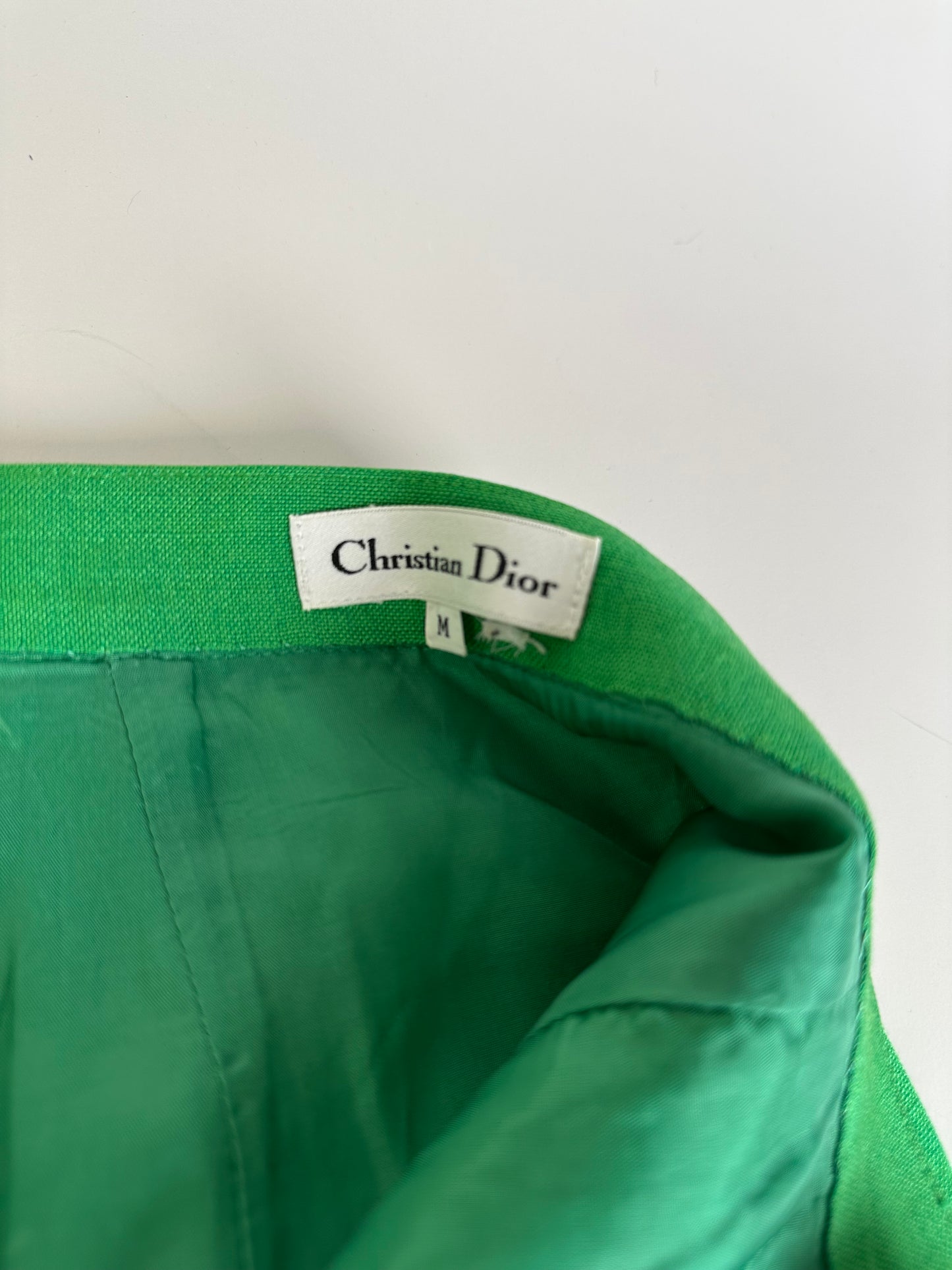 Vintage Dior Linen Blend Skirt Green Gold Buttons