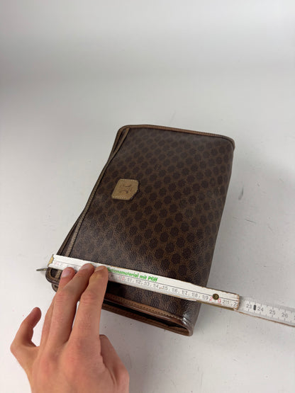 Vintage Celine Monogram Leather Clutch Brown