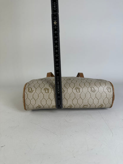 Vintage Dior Monogram Canvas Handbag Beige Brown Gold
