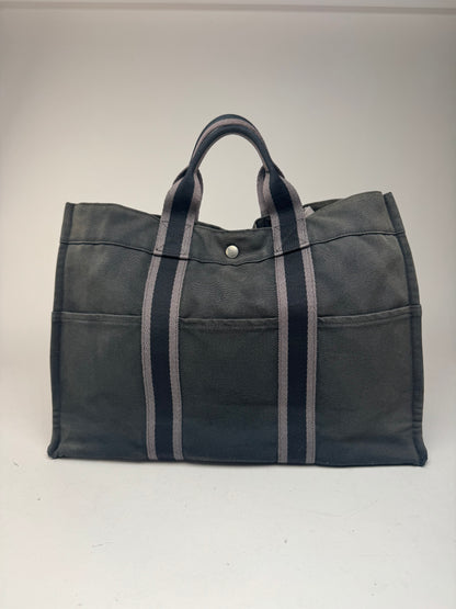 Vintage Hermes Canvas Tote Bag black Grey
