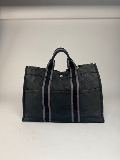 Vintage Hermes Canvas Tote Bag black Grey
