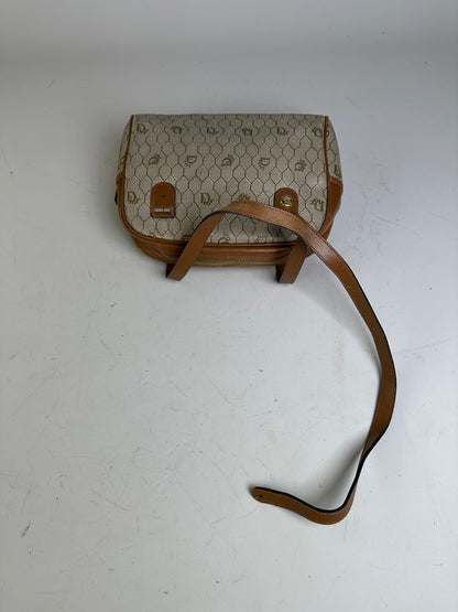 Vintage Dior Monogram Canvas Handbag Beige Brown Gold