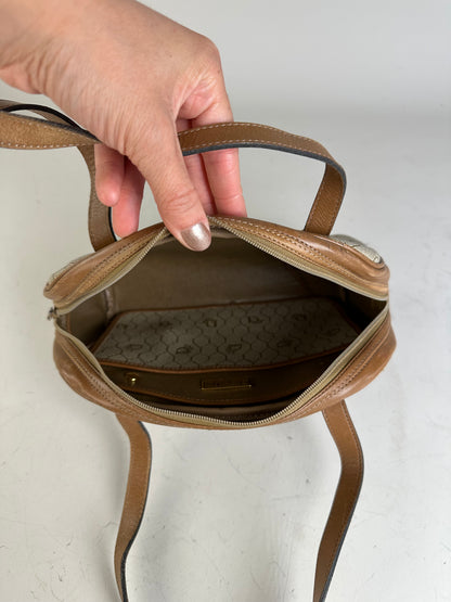 Vintage Dior Monogram Canvas Handbag Beige Brown Gold