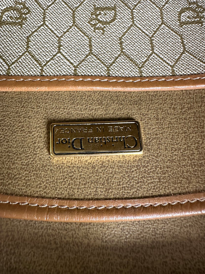 Vintage Dior Monogram Canvas Handbag Beige Brown Gold