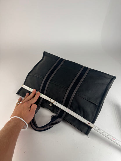 Vintage Hermes Canvas Tote Bag black Grey