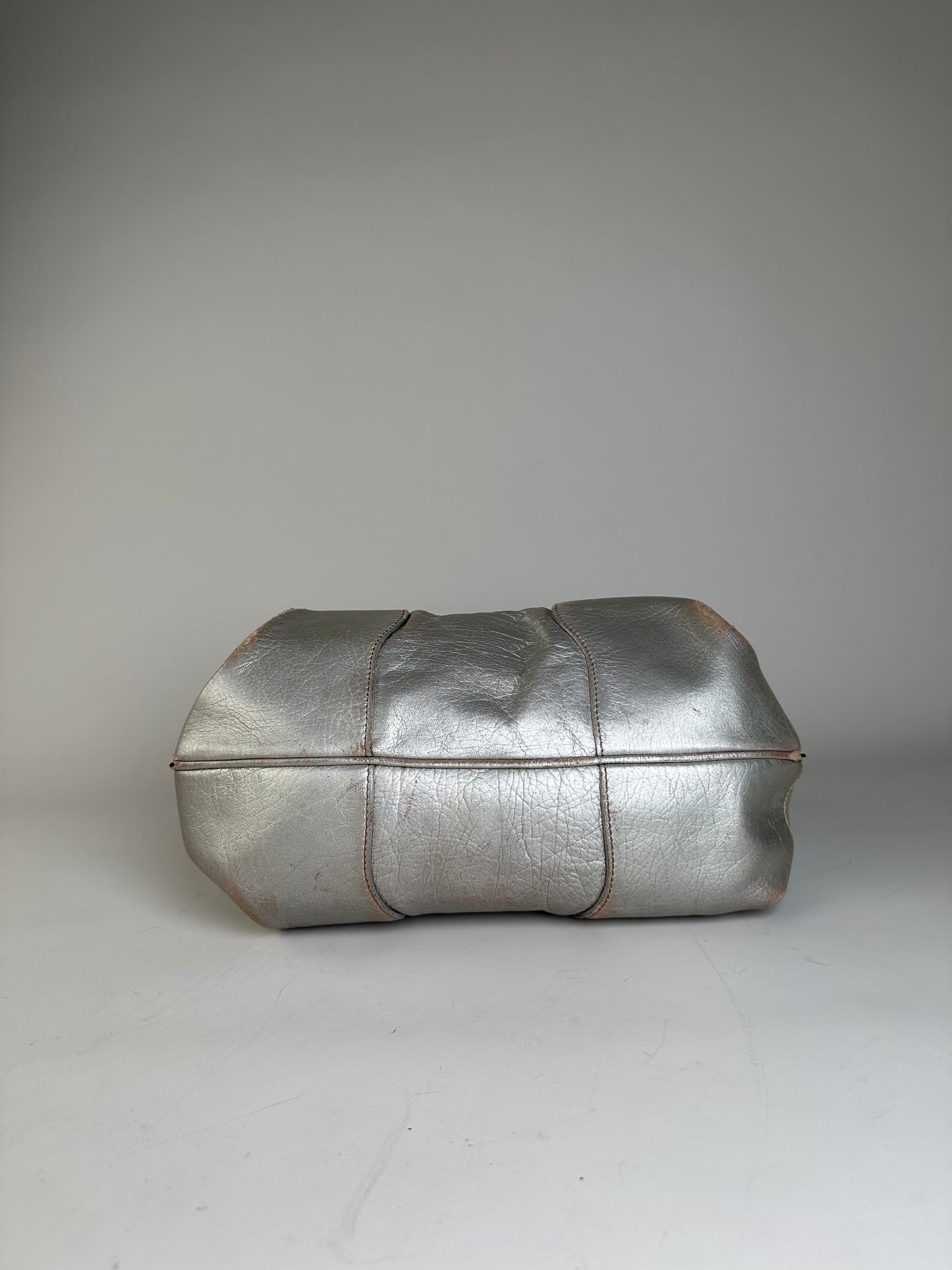 Vintage Celine Metallic Leather Tote Silver