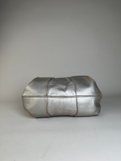 Vintage Celine Metallic Leather Tote Silver