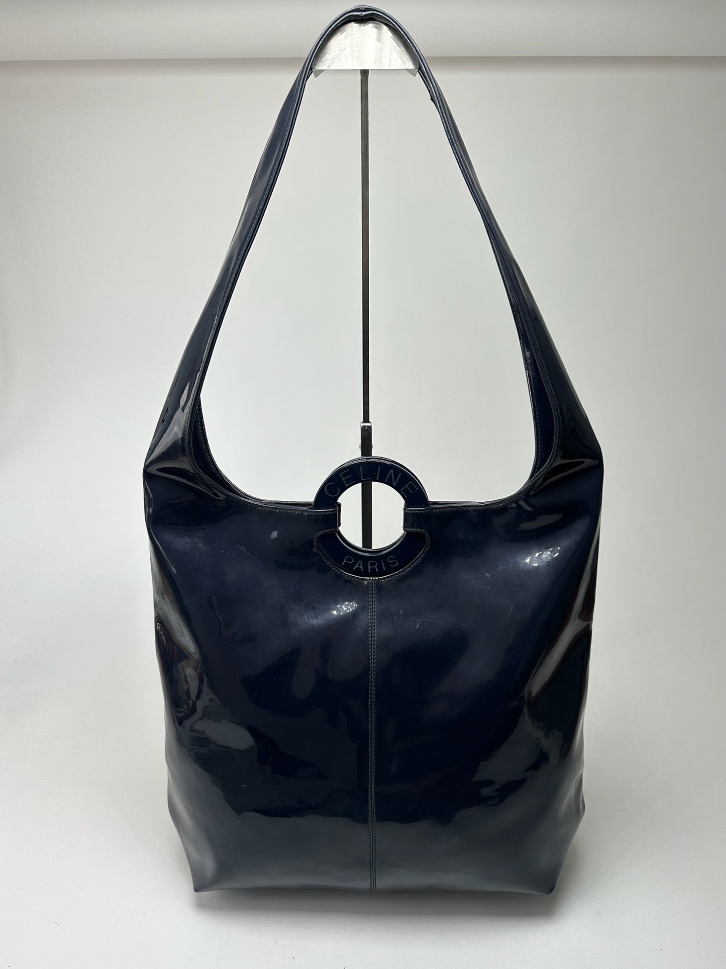 Vintage Celine Paris Patent Leather Ring bag navy