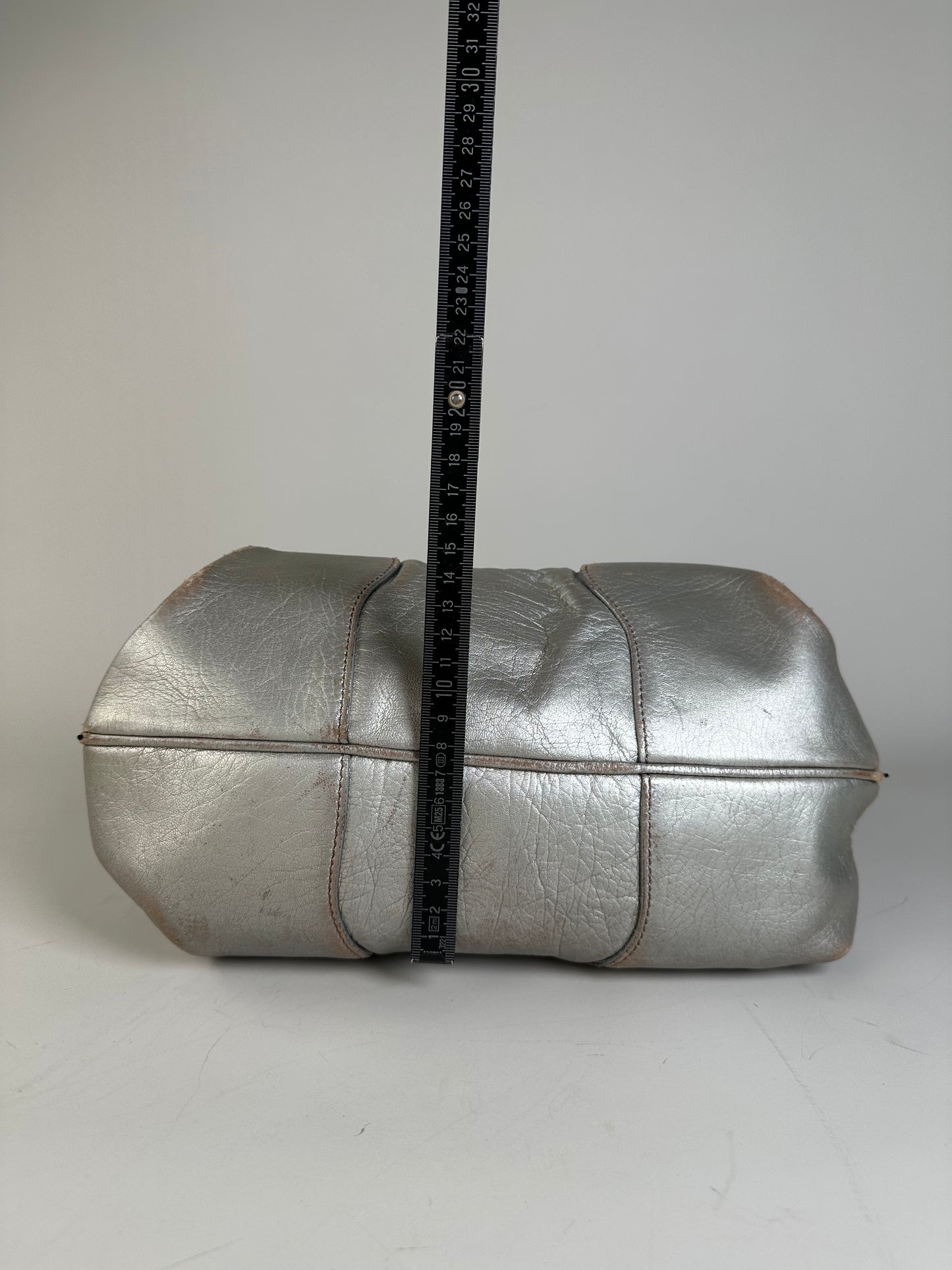 Vintage Celine Metallic Leather Tote Silver
