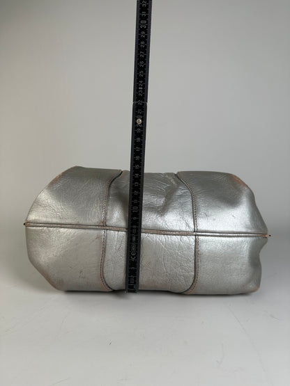 Vintage Celine Metallic Leather Tote Silver