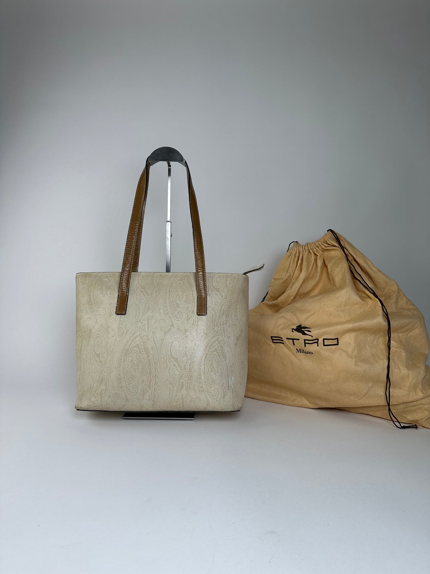 Vintage Etro Paisley Canvas Tote Bag Cream