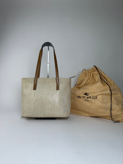 Vintage Etro Paisley Canvas Tote Bag Cream