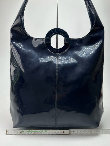 Vintage Celine Paris Patent Leather Ring bag navy