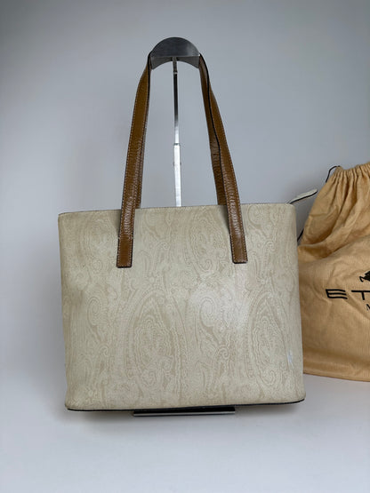 Vintage Etro Paisley Canvas Tote Bag Cream