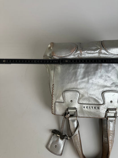 Vintage Celine Metallic Leather Tote Silver