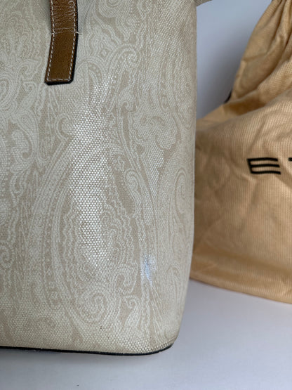 Vintage Etro Paisley Canvas Tote Bag Cream