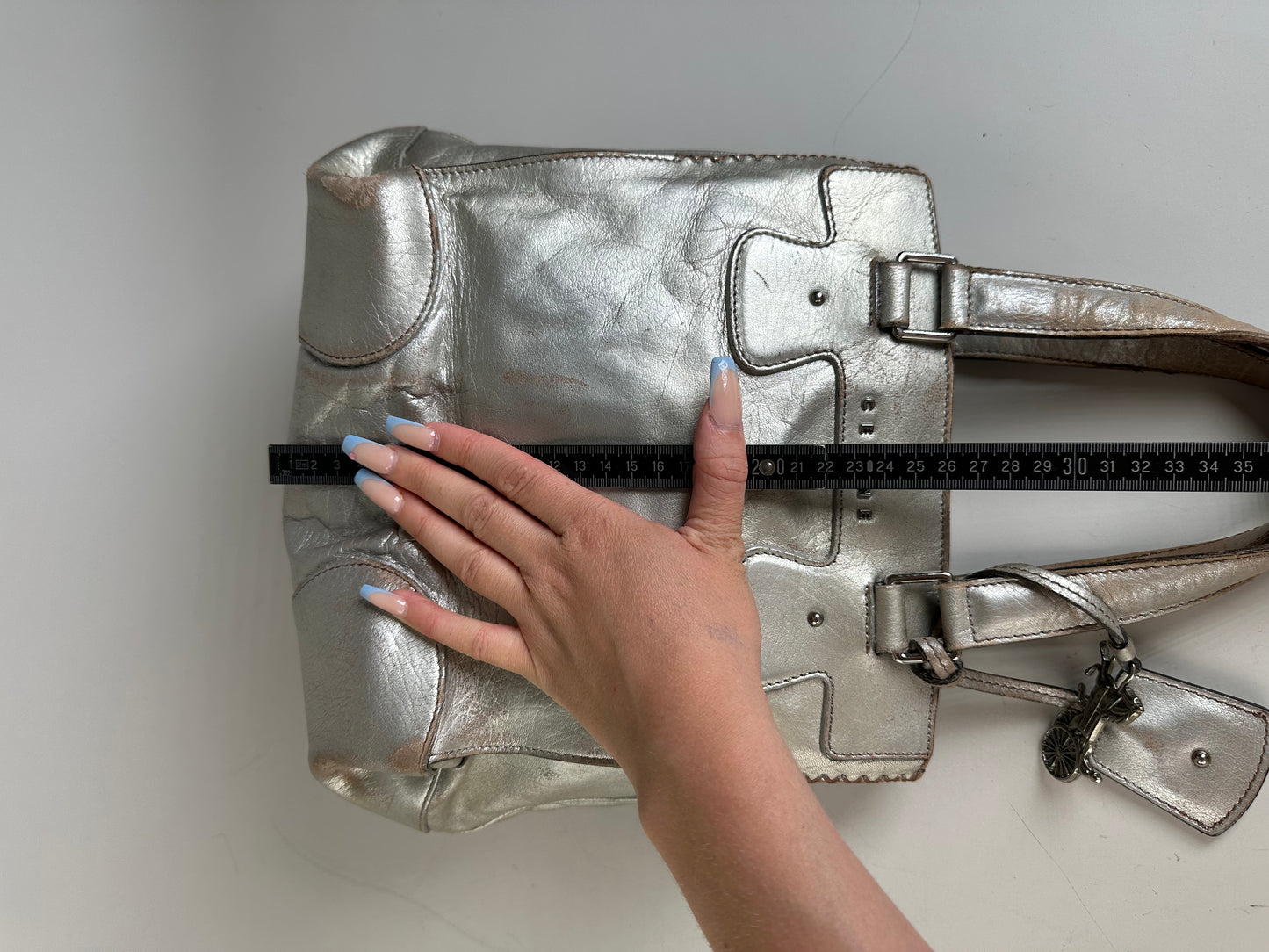 Vintage Celine Metallic Leather Tote Silver