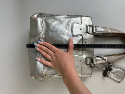 Vintage Celine Metallic Leather Tote Silver