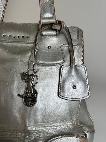 Vintage Celine Metallic Leather Tote Silver