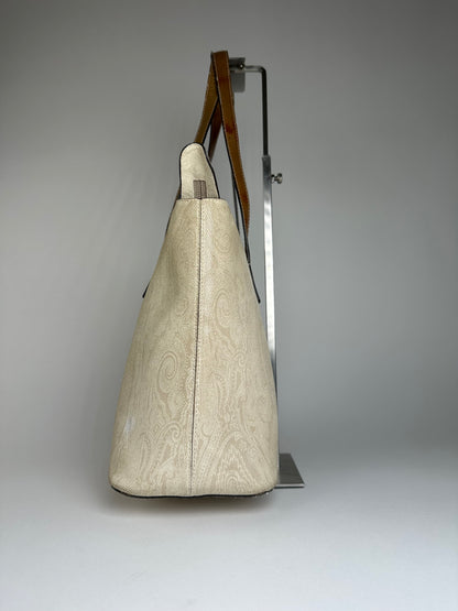 Vintage Etro Paisley Canvas Tote Bag Cream