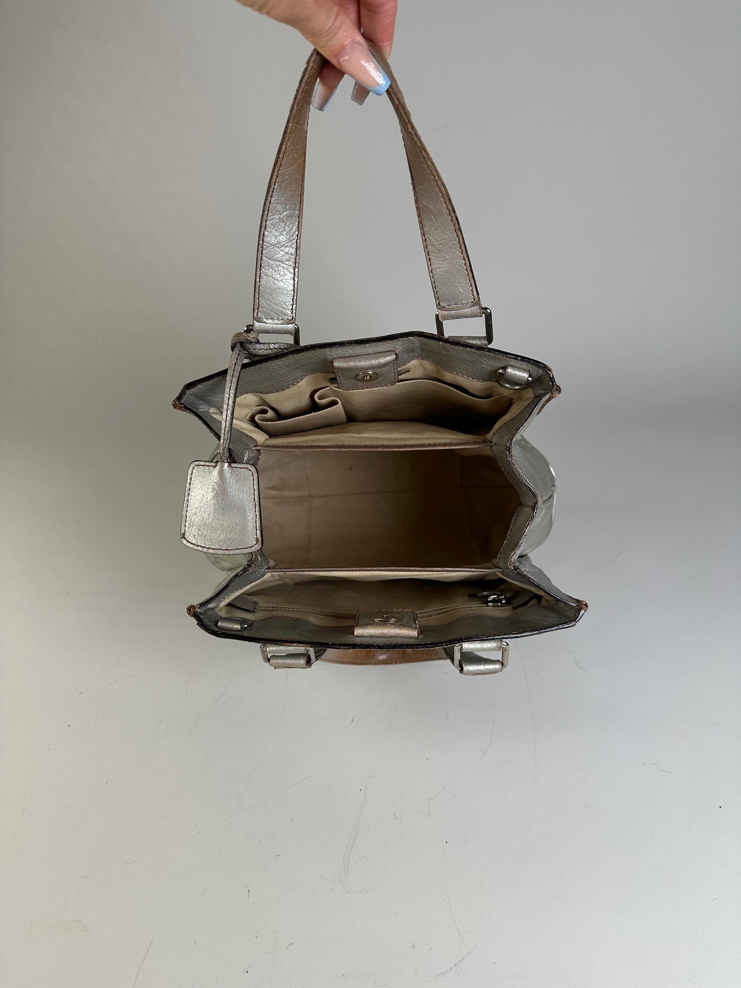 Vintage Celine Metallic Leather Tote Silver