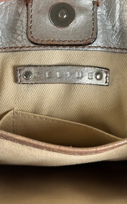 Vintage Celine Metallic Leather Tote Silver