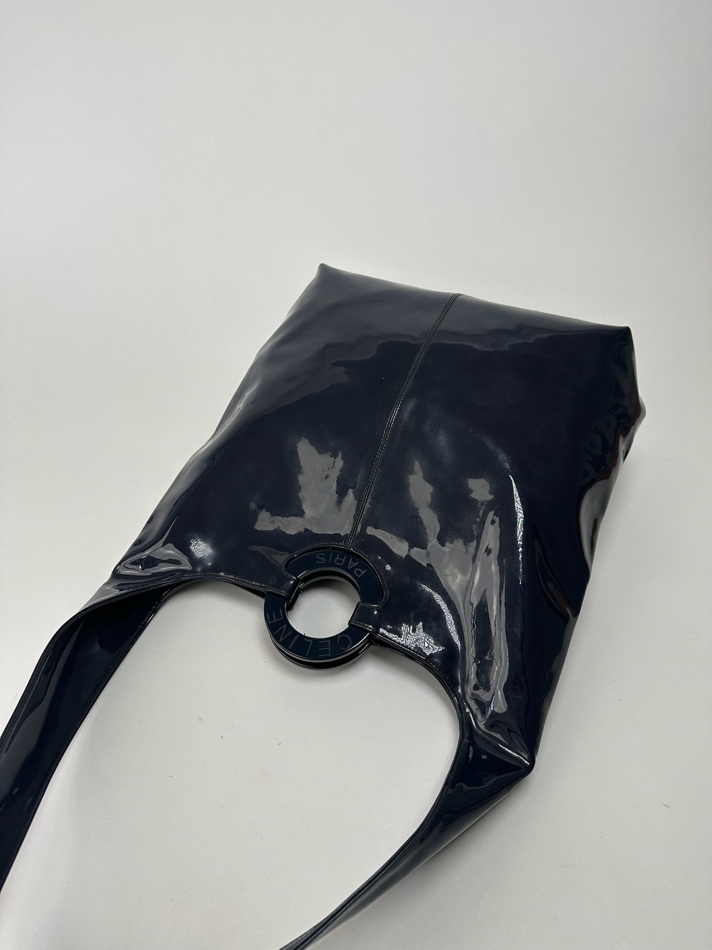 Vintage Celine Paris Patent Leather Ring bag navy