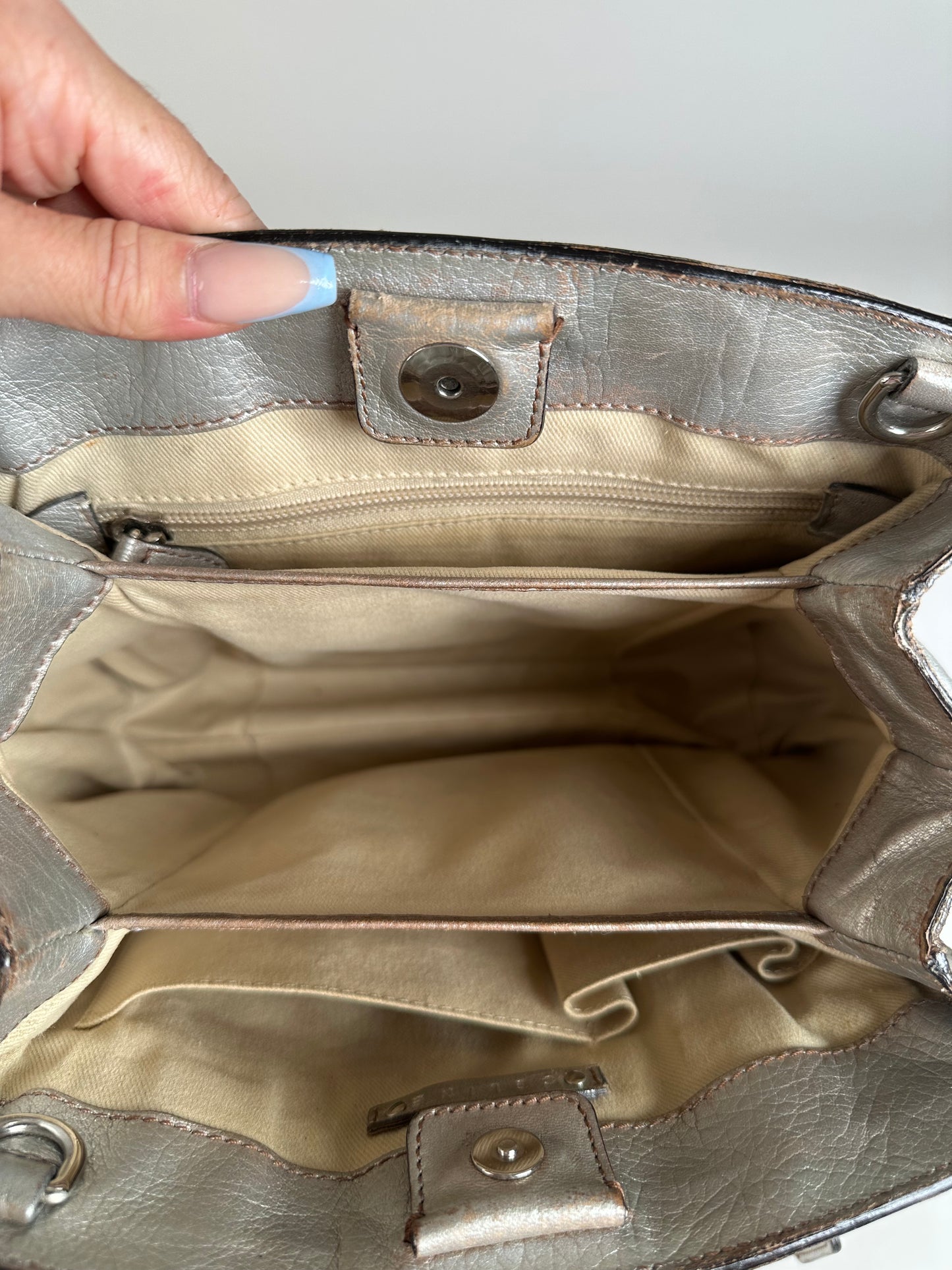 Vintage Celine Metallic Leather Tote Silver