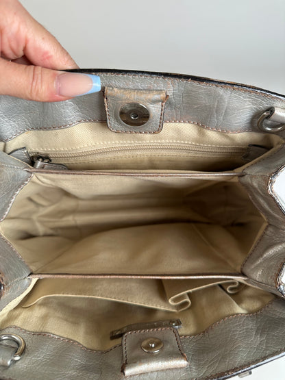 Vintage Celine Metallic Leather Tote Silver