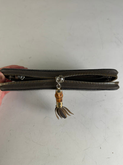Vintage Gucci GG Embossed Leather Zip Wallet Dark Brown Gold