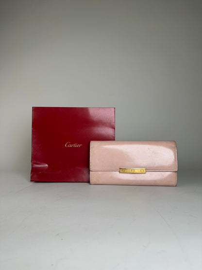 Vintage Cartier Leather Wallet Blush Pink Gold Clasp