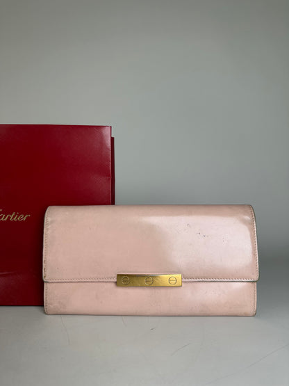 Vintage Cartier Leather Wallet Blush Pink Gold Clasp
