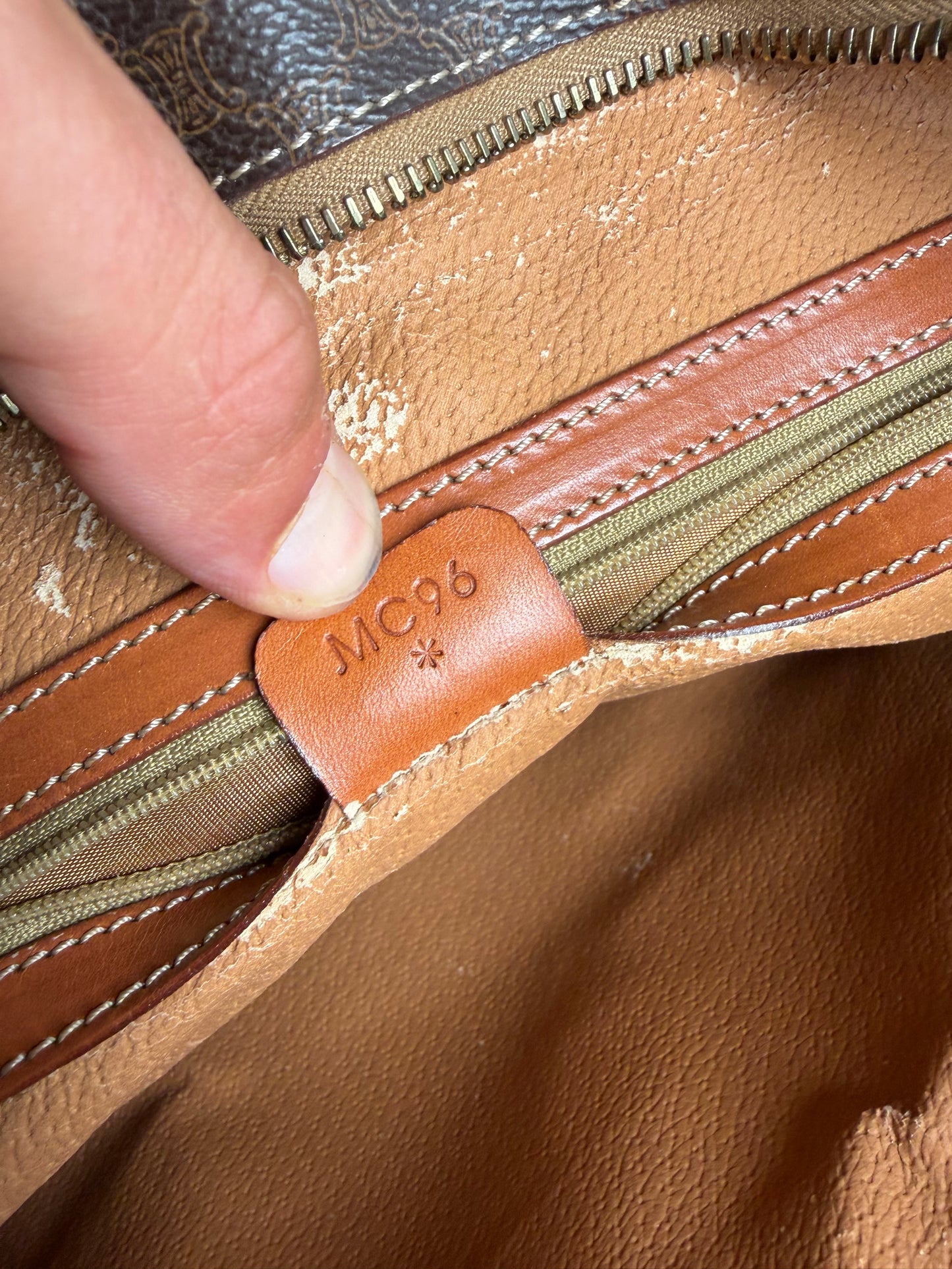 Vintage Celine Macadam Canvas Tote Brown Tan Gold