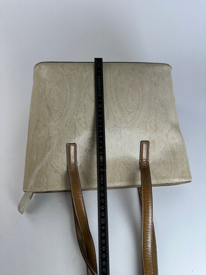 Vintage Etro Paisley Canvas Tote Bag Cream