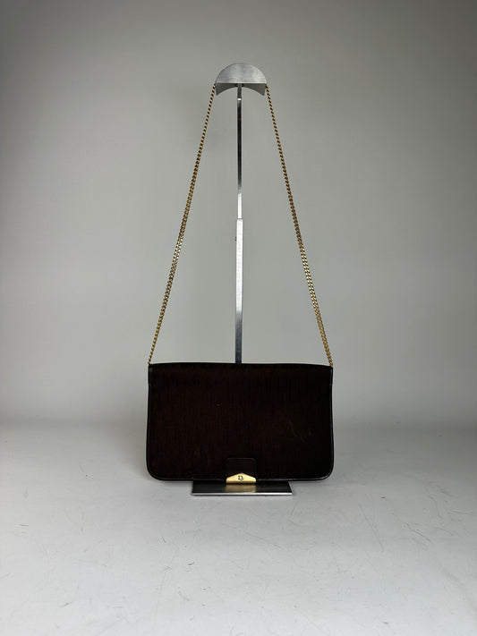 Vintage Dior Monogram Canvas Shoulder Bag Brown Gold