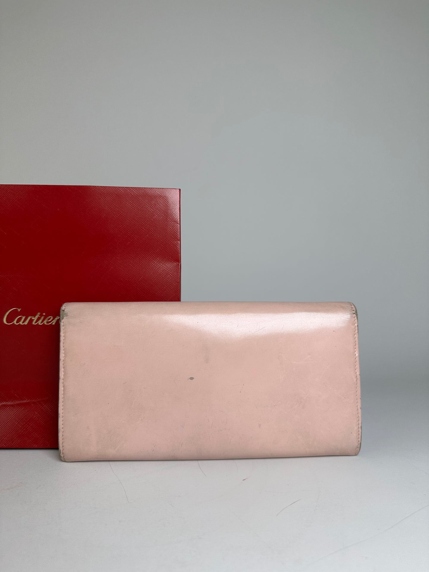 Vintage Cartier Leather Wallet Blush Pink Gold Clasp