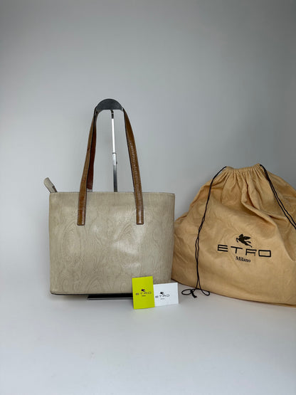 Vintage Etro Paisley Canvas Tote Bag Cream