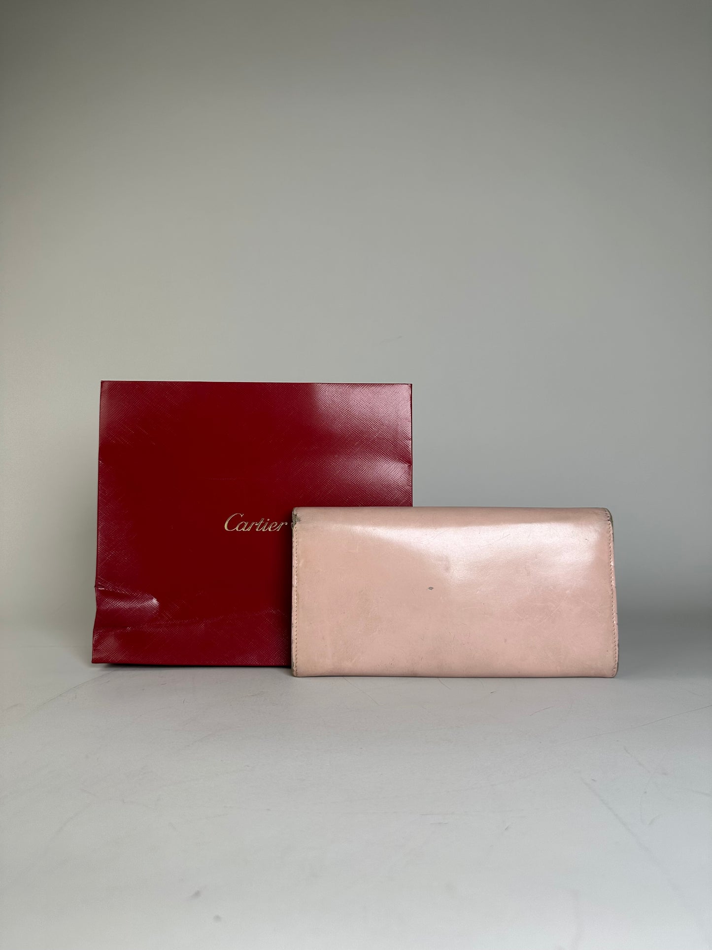 Vintage Cartier Leather Wallet Blush Pink Gold Clasp
