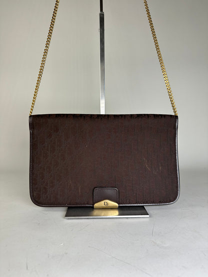 Vintage Dior Monogram Canvas Shoulder Bag Brown Gold