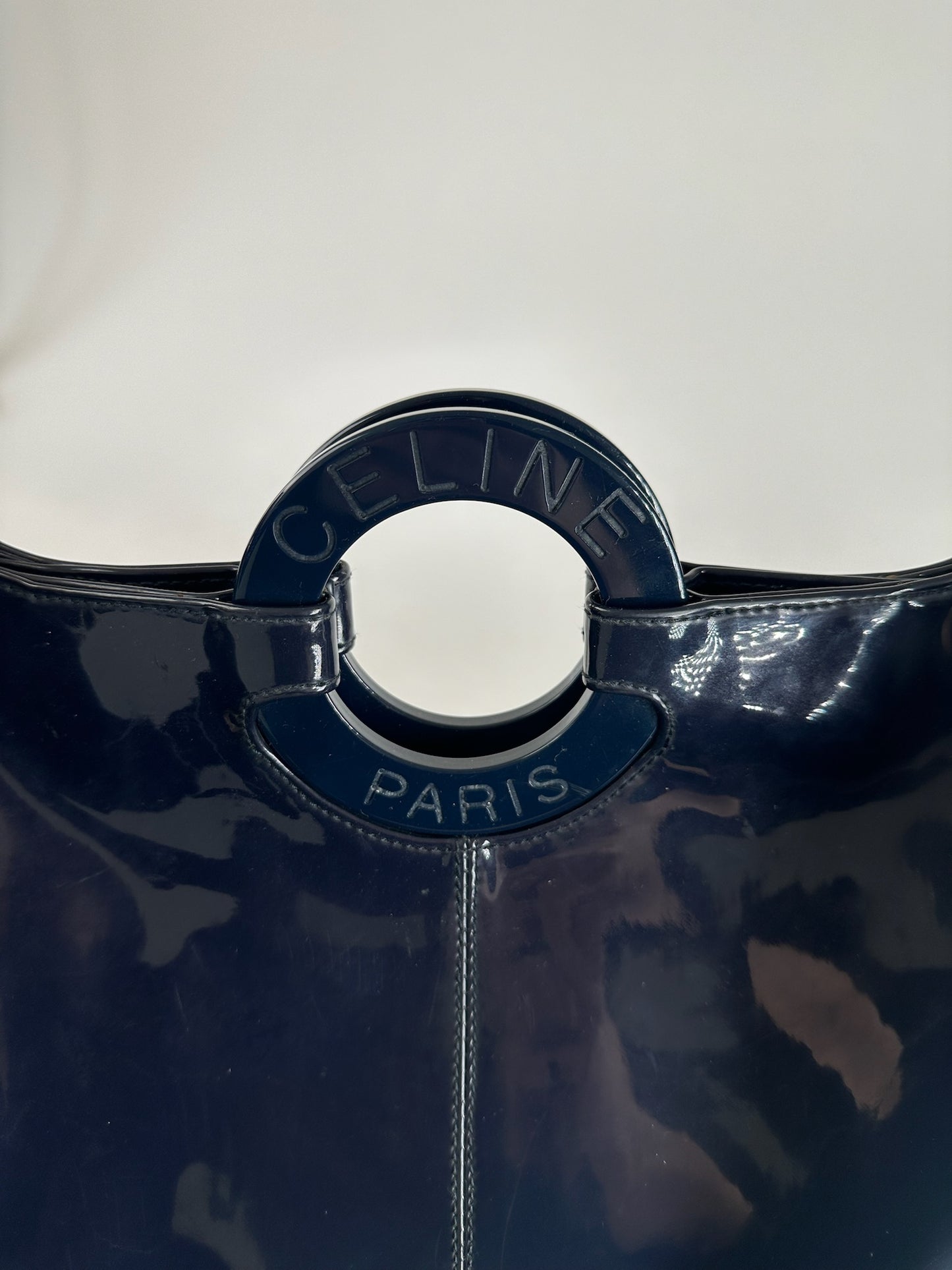 Vintage Celine Paris Patent Leather Ring bag navy