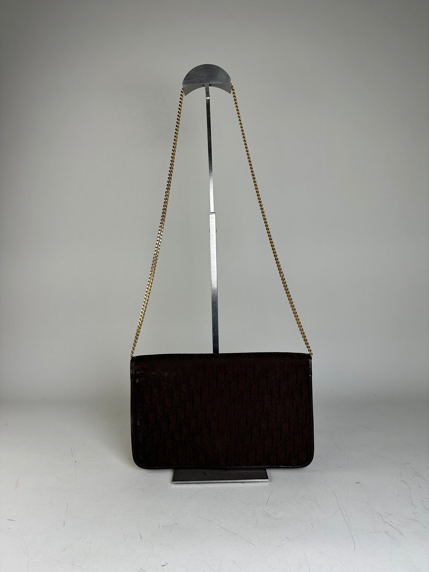 Vintage Dior Monogram Canvas Shoulder Bag Brown Gold