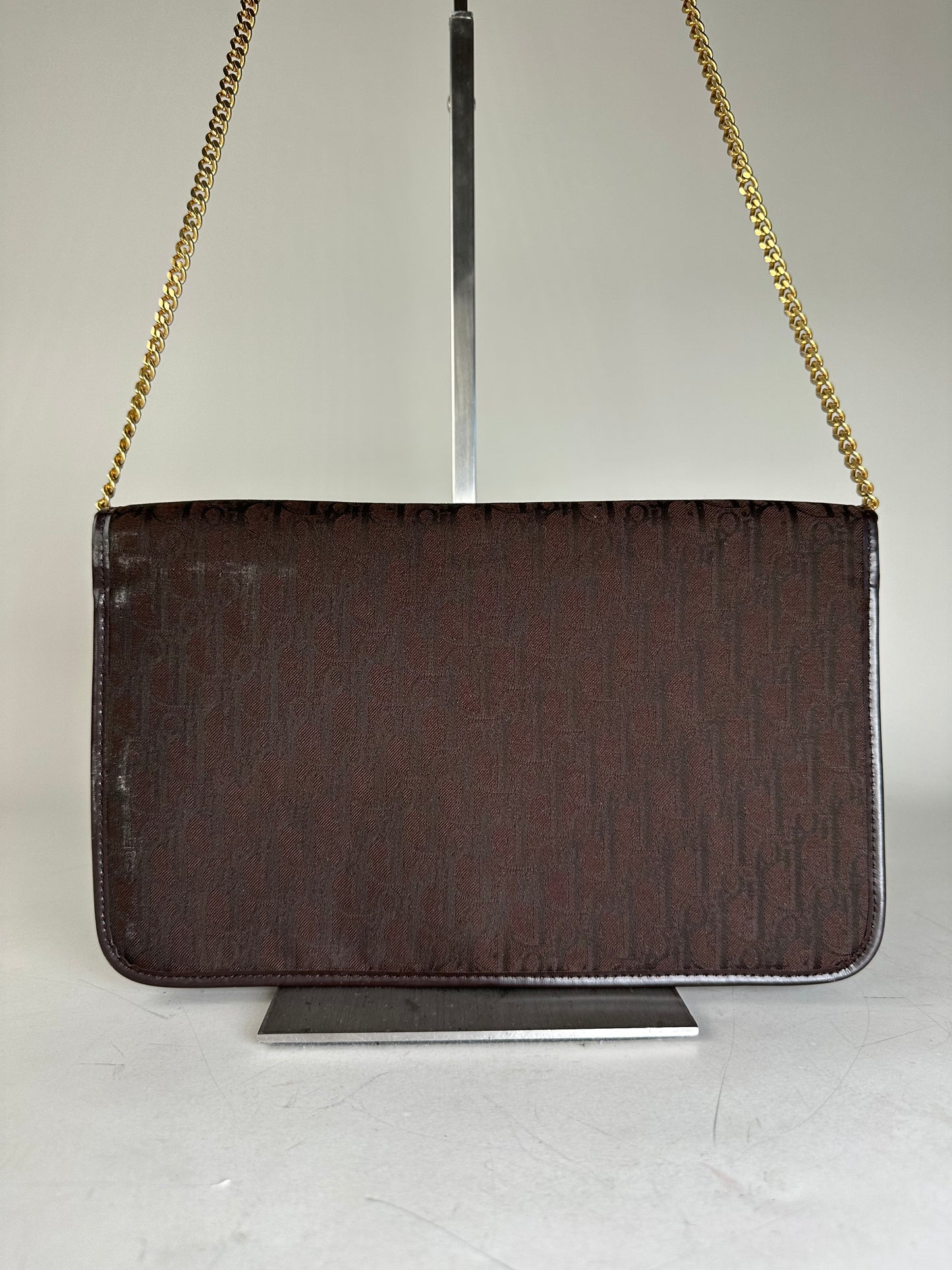 Vintage Dior Monogram Canvas Shoulder Bag Brown Gold