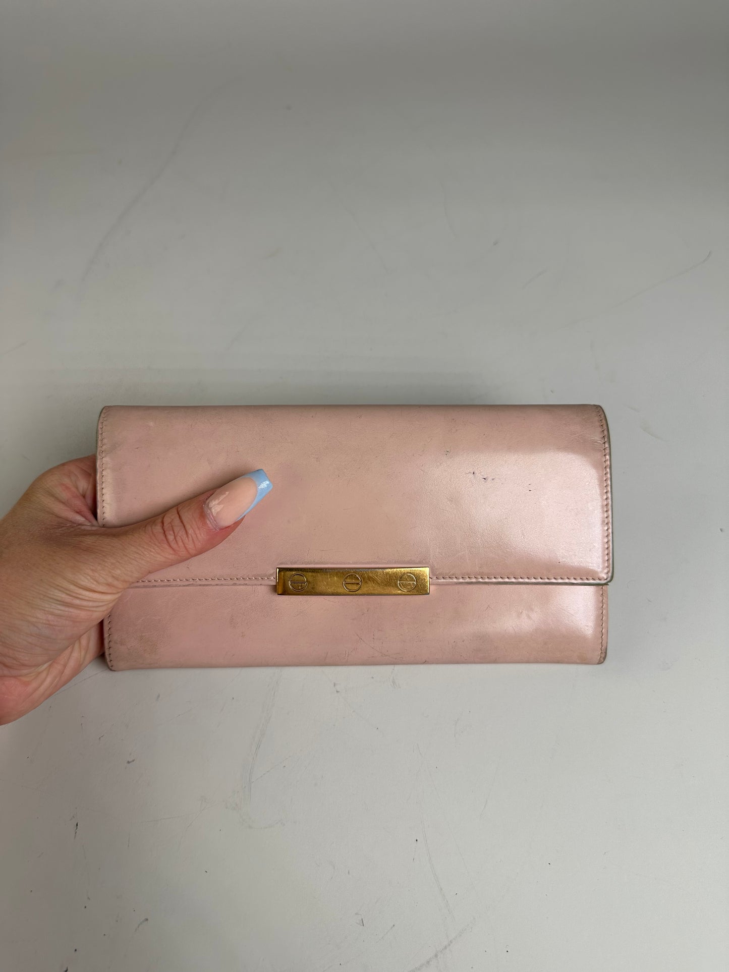 Vintage Cartier Leather Wallet Blush Pink Gold Clasp