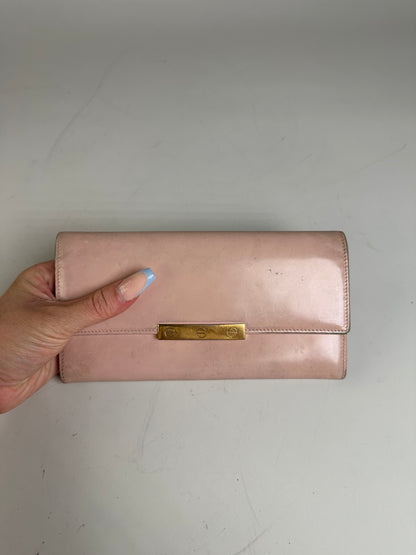 Vintage Cartier Leather Wallet Blush Pink Gold Clasp