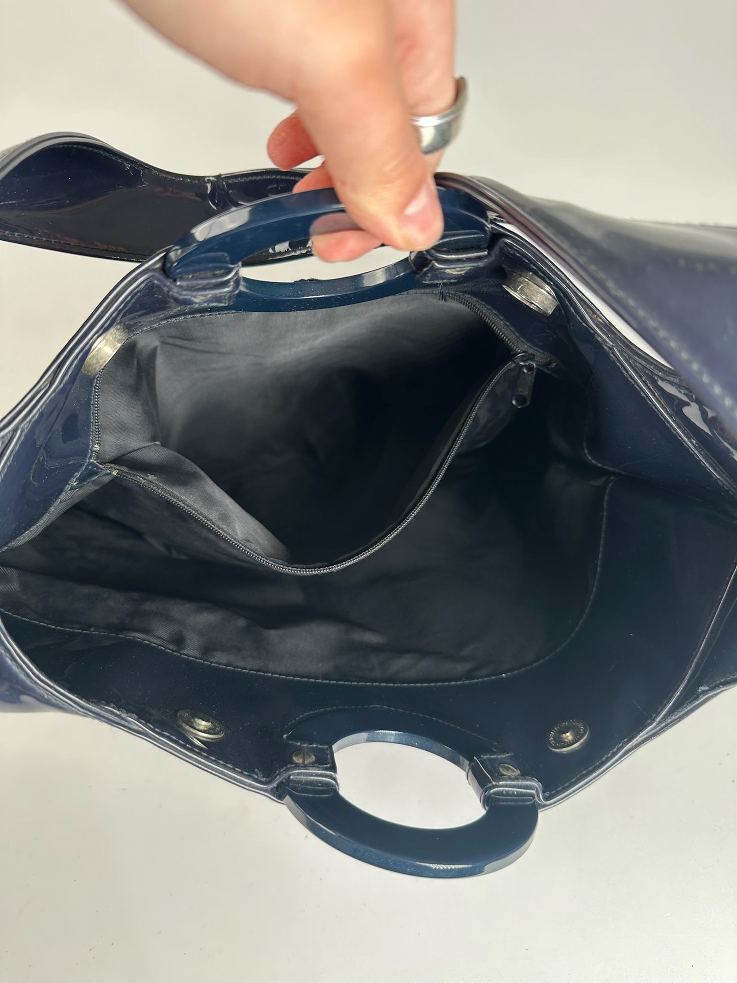 Vintage Celine Paris Patent Leather Ring bag navy